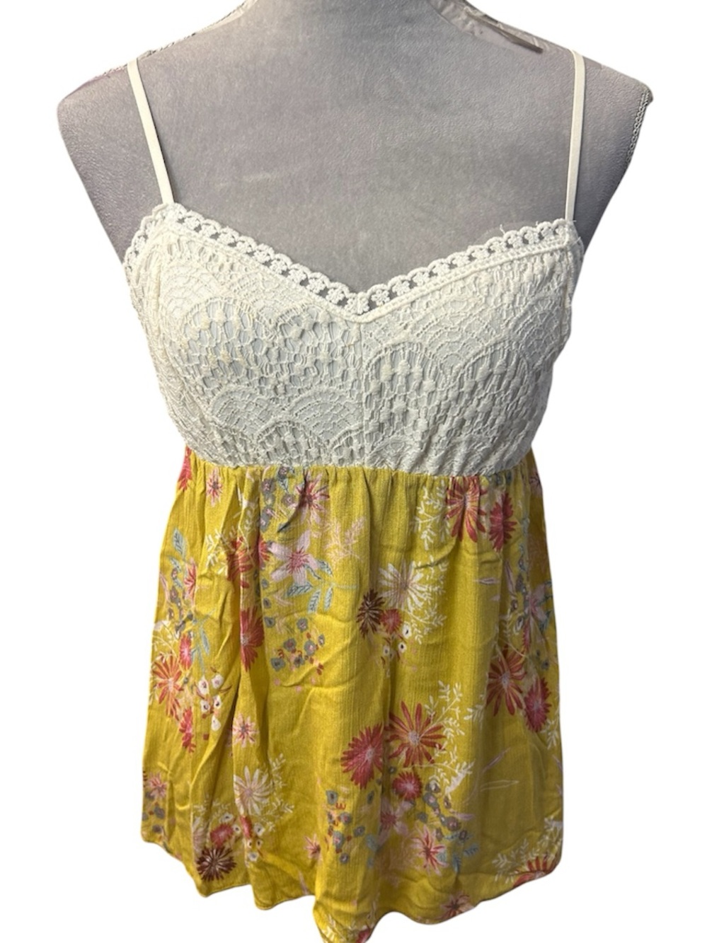 Miley+Molly Lace-Trim Ivory & Mustard Floral Cami Top